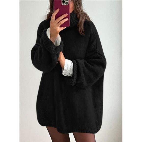 Oversized Turtleneck Sweater Women Chunky Knit Pullover Long Sleeve Fall Winter - Picture 3 of 7